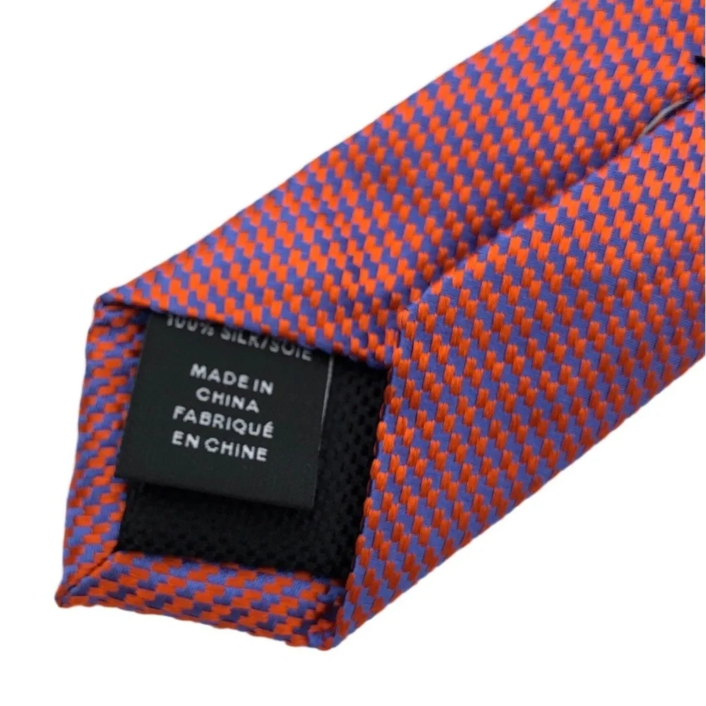 Nordstrom Kids Silk Red Blue Bright Sheen Houndstooth Slim Tie